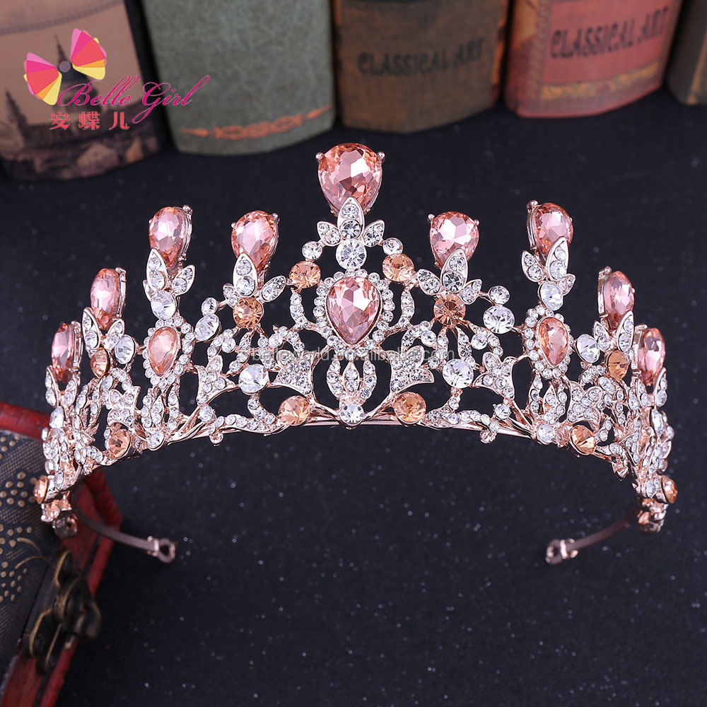 Оптовая продажа, Модные королевские тиары ручной работы, золотые и синие свадебные украшения со стразами