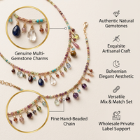 Ensemble collier et bracelet artisanal SongYi avec pierres précieuses multiples, bijoux bohèmes avec breloques en pierres naturelles, style boho chic, fait main