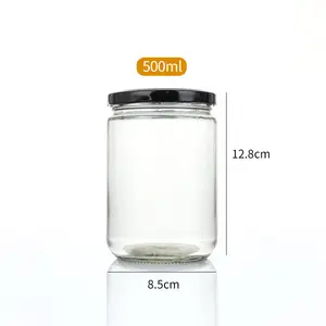 Hot products 150ml/500ml round iron lid Transparent glass jar for pickles bottle beef pepper jam honey Canned Food glass jar