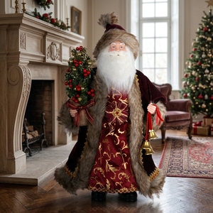 Figura Decorativa de <span class=keywords><strong>Santa</strong></span> <span class=keywords><strong>Claus</strong></span> en Terciopelo Borgoña de Lujo para Navidad, Adornos de Mesa para Decoración, Boutique Navideña - Product Image 1