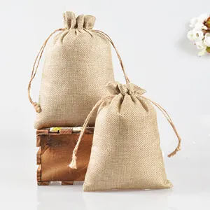 Gepersonaliseerde Jute Jute Jute Trekkoord Tassen Voor Kerstfeest Bruiloft Gunst Zaad Sieraden Ambachtelijke Stof Jute Tas Logo