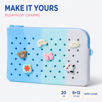 Trousse à crayons en silicone DIY avec design à trous de crocodile, mignonne, grande capacité, pochette à fermeture éclair pour stylos, sac de rangement pour la rentrée scolaire des étudiants et des enfants