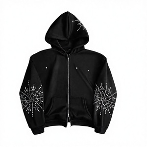 Sweat à capuche décontracté streetwear le plus vendu pour homme, en molleton avec fermeture éclair et strass, 100 % coton, séchage rapide, respirant, avec poches, idéal pour l'hiver - Product Image 2