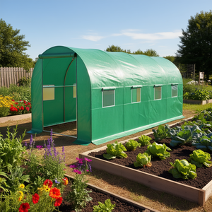 Invernadero tipo túnel de 15' x 7' x 7' con estructura de acero, cubierta de PE, puerta enrollable con cremallera y ventanas para flores y vegetales, color verde. - Product Image 2