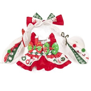 Robe de Noël pour poupée de 20 cm avec nœud rouge et vert et motif de fête, tenue en tissu de style occidental pour vêtements de poupée - Product Image 5