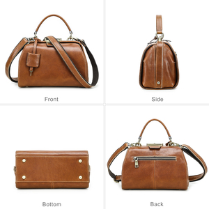 กระเป๋าถือหนังแท้กันขโมยสำหรับผู้หญิง รุ่นวินเทจทรงหมอ พร้อมจี้หนังตกแต่ง กระเป๋าทรงแข็งคุณภาพสูง - Product Image 3