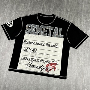 QIANSHI Casual Men's Drop Shoulder Embroidery Graphic <strong>Printed</strong> T-Shirt High Quality Rhinestone Oversized Cropped T Shirts for Men - Product Image 3