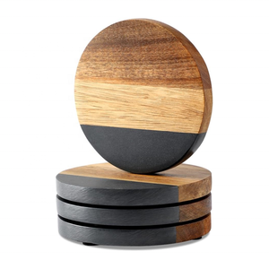 2026 Hot Selling Acacia Wooden Black <strong>Marble</strong> Eco-Friendly Luxury <strong>Coasters</strong> for Coffee Table Dining Table Desk Home Office - Product Image 1