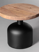 Table basse ronde en bois massif de style minimaliste moderne avec base en métal noir, élégante et sophistiquée, meuble de salon mobile