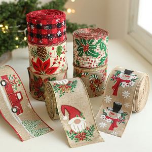Nouveau produit en promotion : Ruban de Noël en toile de jute avec bordure filée pour couronnes, nœuds et décorations de fête - Product Image 2