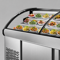 Congélateur vertical à 3 niveaux, double porte, 500L, refroidissement par air, acier inoxydable 304, verre incurvé, LED, énergie A++, hôtel, buffet, supermarché