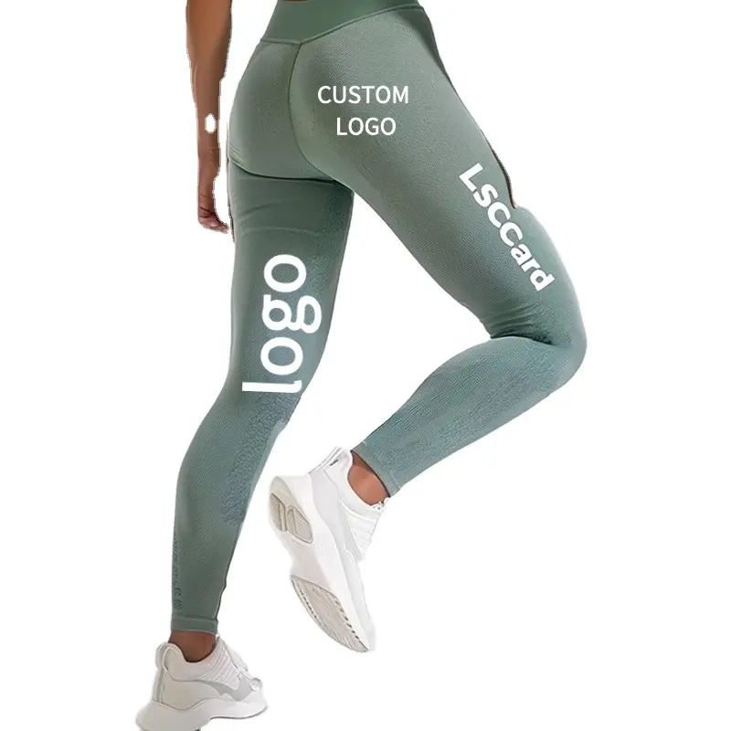 2024 Set Yoga senza cuciture traspirante personalizzato da donna abbigliamento sportivo da palestra abbigliamento a vita alta a maglia Leggings sportivi