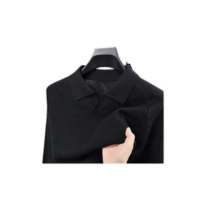 Men's 100% cotton casual long sleeve knit shirt, featuring a turn-<b>down</b> collar, delicate beading detailing, regular fit - Product Image 2