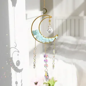 High Quality Natural Amethyst Rough Stone Catcher Outdoor Hanging Wind Chime For Interior Decoration Moon Crystal Suncatcher