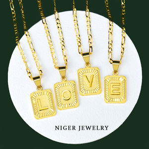 Hommes et femmes de initiales A-Z nom pendentif collier mode figaro chaîne de cuivre collier 18K or plaqué bijoux - Product Image 2