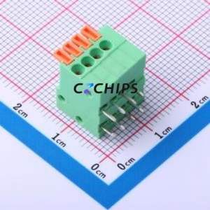 DB141R-2.54-4P-GN Spring Terminal Block Bent Lead Through Hole,P=2.54mm Connector 1x4P 2.54mm Green 4P - Product Image 1