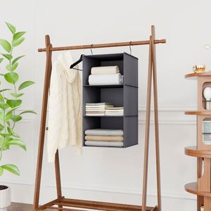 3-Tier Hanging Closet Organizer with 2 Sturdy Hooks Multifunctional Wardrobe Storage Shelf for <b>Clothes</b>, Coats Shoes Accessories - Product Image 5