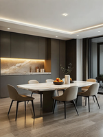 Meuble de cuisine gris foncé à grain de bois avec îlot central et rangements ouverts encastrés, aménagement modulaire personnalisé pour appartement, approvisionnement en gros