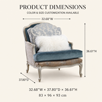 Fauteuil en bois argenté de style rococo français avec coussin en velours bleu à motifs floraux, pieds cabriole, chaise d'appoint de luxe, meubles