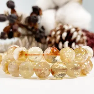 Natural Well Polished Round Loose Beads Citrine Loose Gemstone Stone Beads For Jewelry Making Bracelets Necklaces Earrings 15.5"