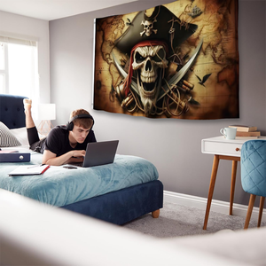 Grande bandiera Jolly Roger 36x60 pollici in poliestere 100D, doppia cucitura con occhielli in ottone |   Design con Spade Incrociate e Mappa Antica - Product Image 6