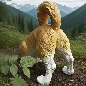 Dekorasi kebun anjing penggali realistis US-Resin kuning & putih, tahan cuaca untuk teras halaman - Product Image 3