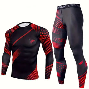 ชุดสูท2ชิ้นลายพรางรัดรูปฟิตเนสผู้ชายพร้อมพิมพ์สีแห้งเร็วชุดเสื้อแขนยาวและกางเกงขายาว - Product Image 1