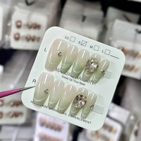 Uñas postizas francesas cuadradas de almendra, estilo stiletto, de gel suave, de cobertura completa, hechas a mano, de gran venta.
