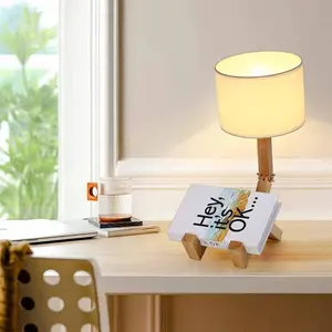 Lâmpada de mesa criativa, lâmpada com base de madeira forma alterável para quarto, estudo, escritório, quarto de crianças