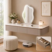 Meuble-lavabo suspendu avec plateau en faux marbre, table de maquillage murale blanche, capacité de 45 kg et options multi-tailles pour chambre à coucher.