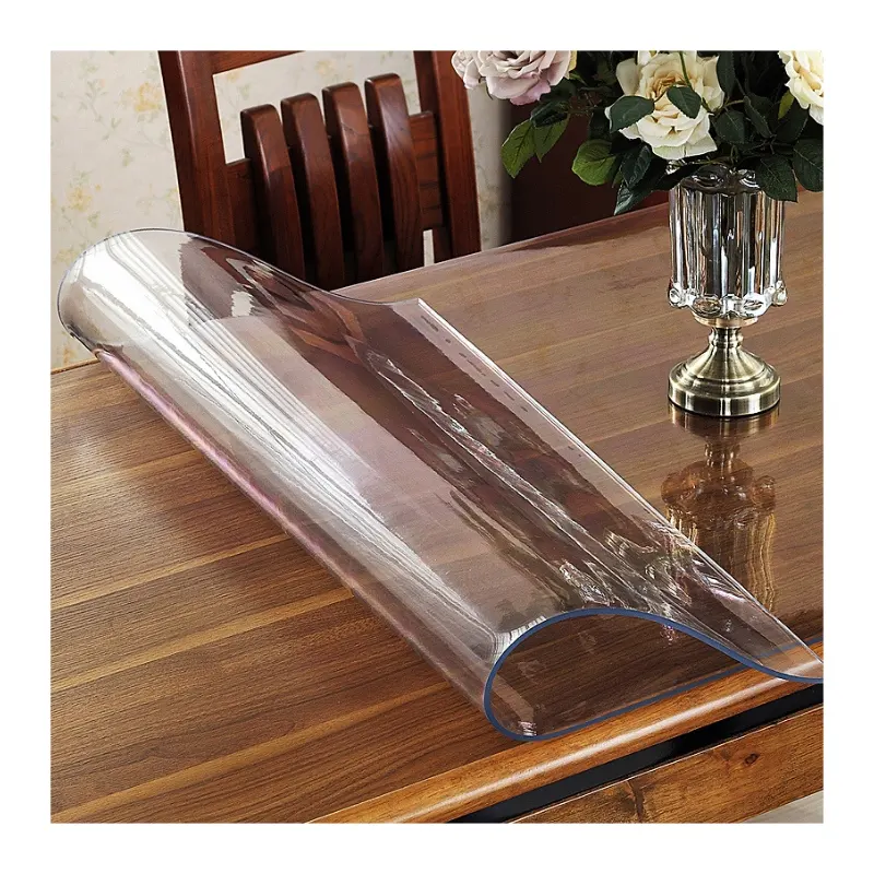 Xieren penutup meja PVC, rol taplak meja lembar plastik bening produksi trendi untuk pelindung meja