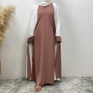 Basic Style Flared Sleeve Closed Abaya With Pockets Muslim Women Loose Fitting Splice Kimono Islamic Clothing 6780b - Product Image 3