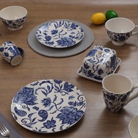 Vente d'usine Vaisselle en céramique imprimée bleue élégante Décoration de table en relief pour la maison Ensemble de vaisselle en porcelaine fine