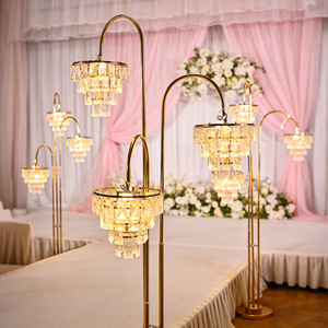 Lámpara de Araña de Hierro Forjado LANJO 3 con Cristales, Lámpara de Pasillo, Decoración de Escenario, Adornos, Luces de Camino para Decoraciones de Boda - Product Image 2