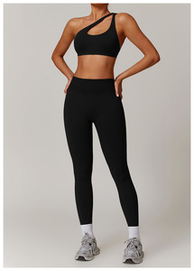 Conjunto de 2 piezas de talla grande personalizado para mujer, traje de gimnasio sin costuras con hombros descubiertos, conjunto de Yoga y Pilates para correr con logotipo en la cintura - Product Image 5