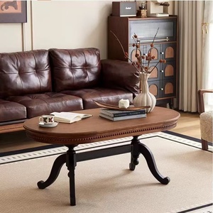 French Retro Solid Wood Oval <strong>Coffee</strong> <strong>Table</strong> High-End American Ancient Furniture Home Living Room Modern Design Removable <strong>Hall</strong> Use - Product Image 2