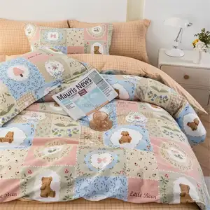 ملاءات سرير للفتيات الوردية مخصصة لحاف قطني طقم مفارش أسِرة للشتاء