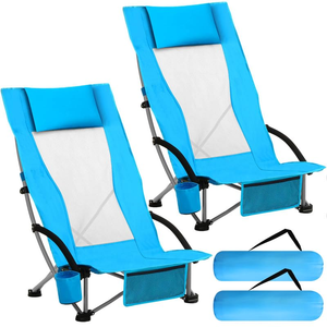 Chaise longue pliable ergonomique pour l'extérieur, chaise de camping et de plage robuste avec dossier en maille pour les voyages, la plage et le camping - Product Image 1