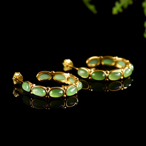 Pendientes de Ágata Natural Verde Espinaca con Incrustaciones de Plata S925, Chapados en Oro de 18K, Modernos, para Mujer, Aniversario - Product Image 2