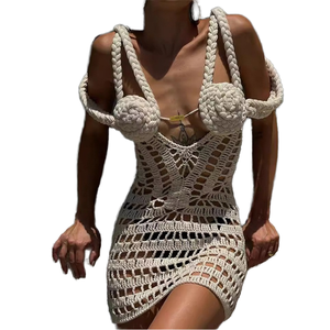 Nhà Máy Mới Mùa Hè Không Tay Crochet Ăn Mặc Châu Âu Mỹ Phong Cách Giản Dị Tie Sợi Dây Thừng Với Sexy Hollow Đan - Product Image 1