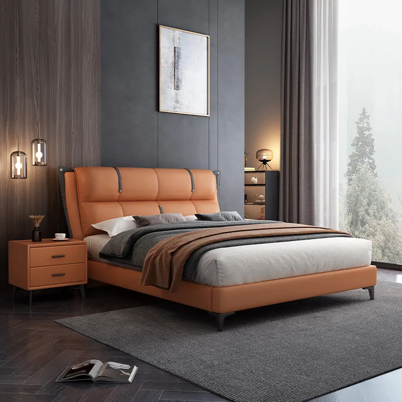 디럭스 침대 가죽 침대 1.8m 더블 침대 가죽 쿠션 초대형 침실 가구 세트 최신 디자인