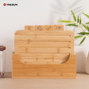 Set of 4 Bamboo Cutting Board Chopping Board Set With Stand Wood Cutting Board Set with Holder - Product Image 1