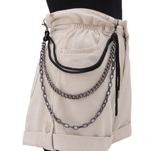 Black <b>Rope</b> Waist <b>Chain</b> With Metal <b>Chains</b> For Pants Hip Hop Style Daily Wear Zinc Alloy Material Multiple Belt Loops - Product Image 2