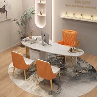 Bureau minimaliste moderne en fer style crème avec tiroir, anti-taches, pour ordinateur et écriture, idéal pour le bureau et les salons de beauté