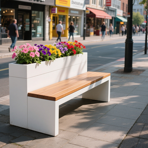 Bancs publics modernes en plastique écologique avec pots <span class=keywords><strong>de</strong></span> fleurs, durables, pour s'asseoir et se reposer, idéaux pour les centres commerciaux, MOQ 1 pièce - Product Image 1