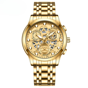 Nouvelle montre chronographe squelette pour homme, bracelet en acier inoxydable doré, avec indicateur multifonction 24H et calendrier, montre à quartz - Product Image 5