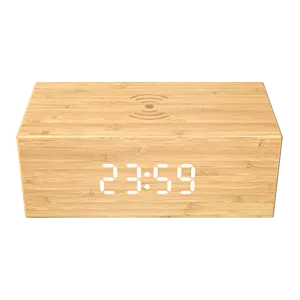 3 In 1 Alarm Clock Multifunction Portable Wooden BT Speaker Led Mobile Phone Station Fast Charging Qi Wireless Charger