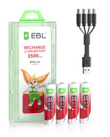 EBL Mini Paquete de Baterías Recargables AA Dobles de 1.5v, Batería de Litio con Cable USB-C Tipo C