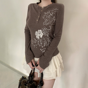 เสื้อท่อนบนแขนยาวพิมพ์ลายดอกไม้สไตล์วินเทจแบบสตรีทสไตล์  ติดกระดุมด้านหน้า  รัดเอว  ดีไซน์โดดเด่น  เสื้อถักอเนกประสงค์ - Product Image 5