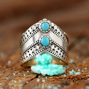 Anello Geometrico Vintage Effetto Turchese, Stile Minimalista Boho, Gioielli da Donna - Product Image 1